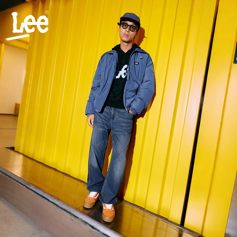 【4051宽松直筒裤-雾凇蓝】琥珀流光经典五袋款中蓝男牛仔裤