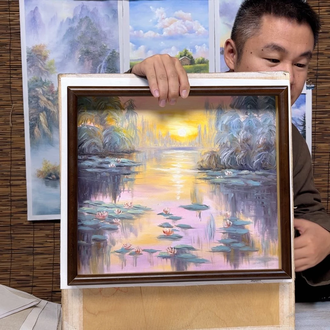 油画行路人小院绘画作品竞拍