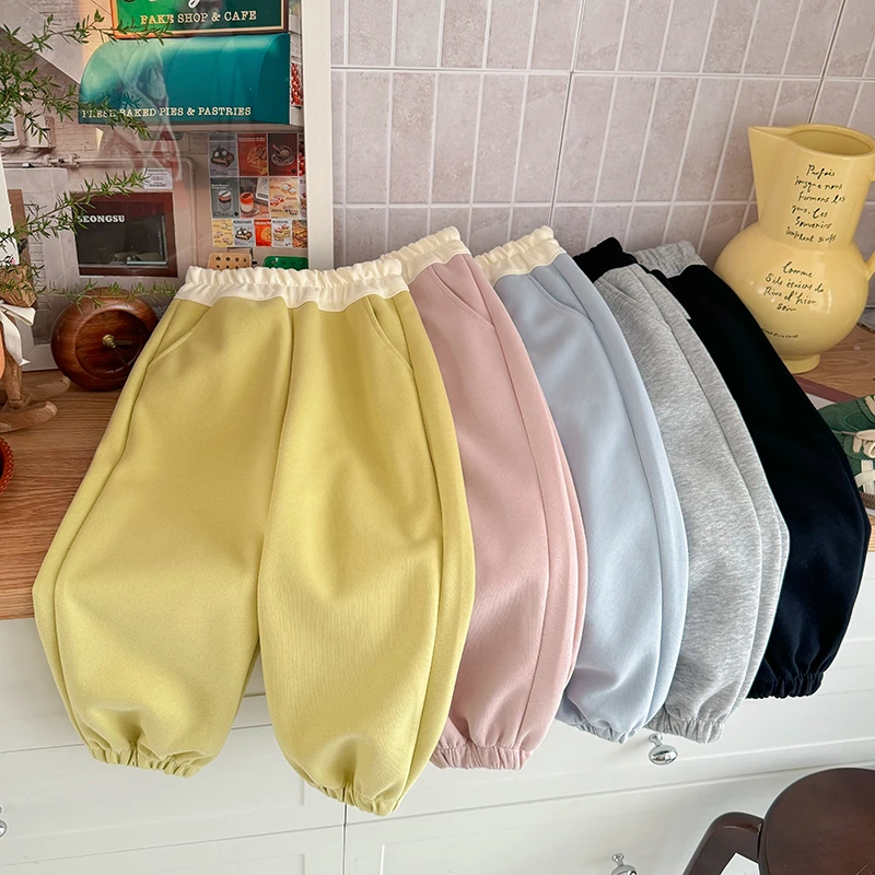 【主播推荐】儿童春季新款撞色笑脸休闲裤男女童卫裤KZ25101