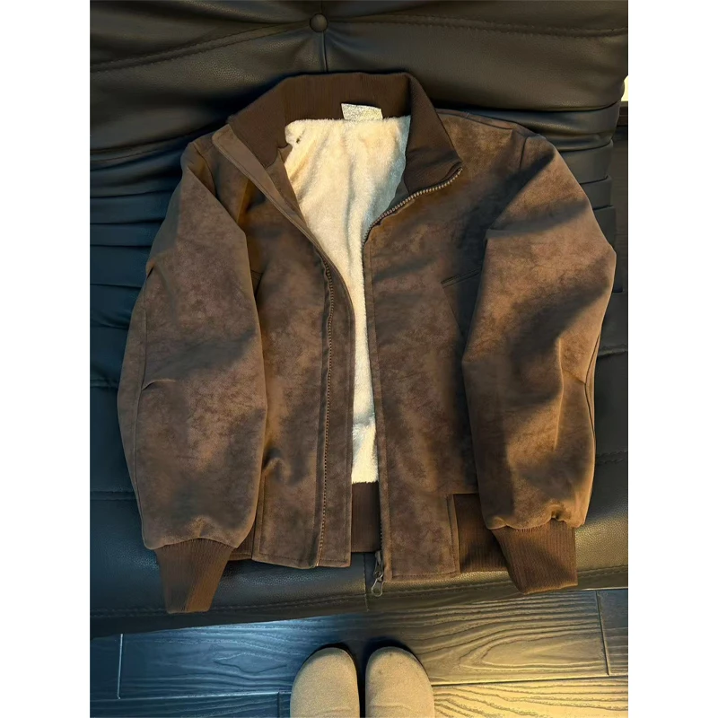 美式短款扎染皮衣棉服男款冬季廓形飞行夹克外套加厚保暖棒球棉衣