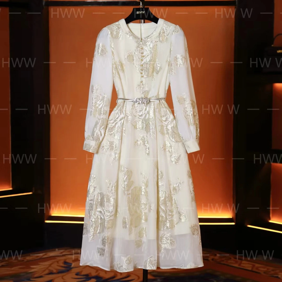 HWW桑蚕丝轻奢设计师气质大气女士新中式收腰连衣裙HZ102