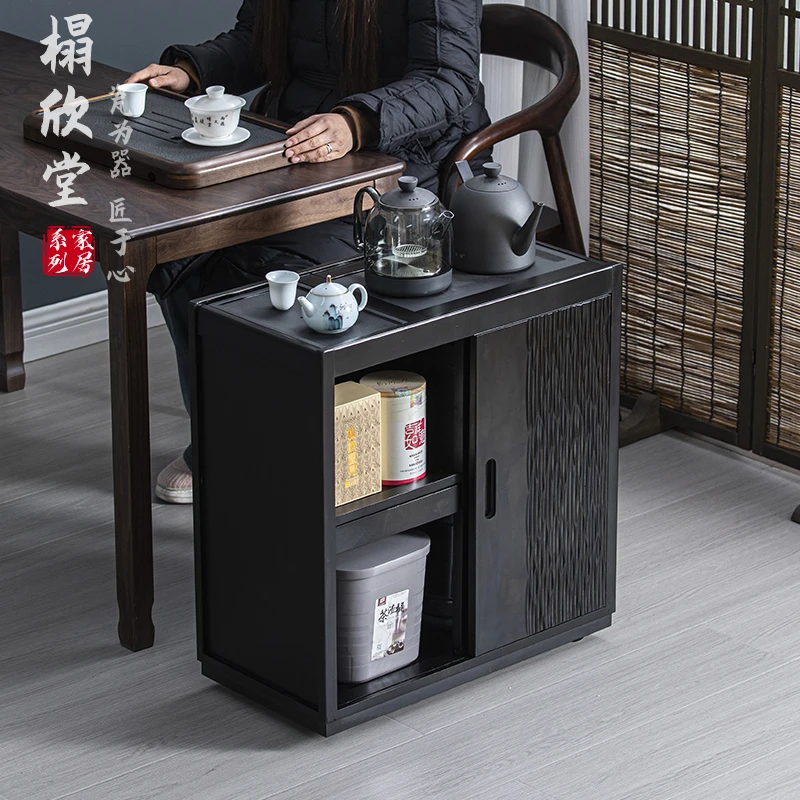 乌檀木茶桌侧边柜移动茶水柜烧水壶一体实木茶几办公室简约泡茶台