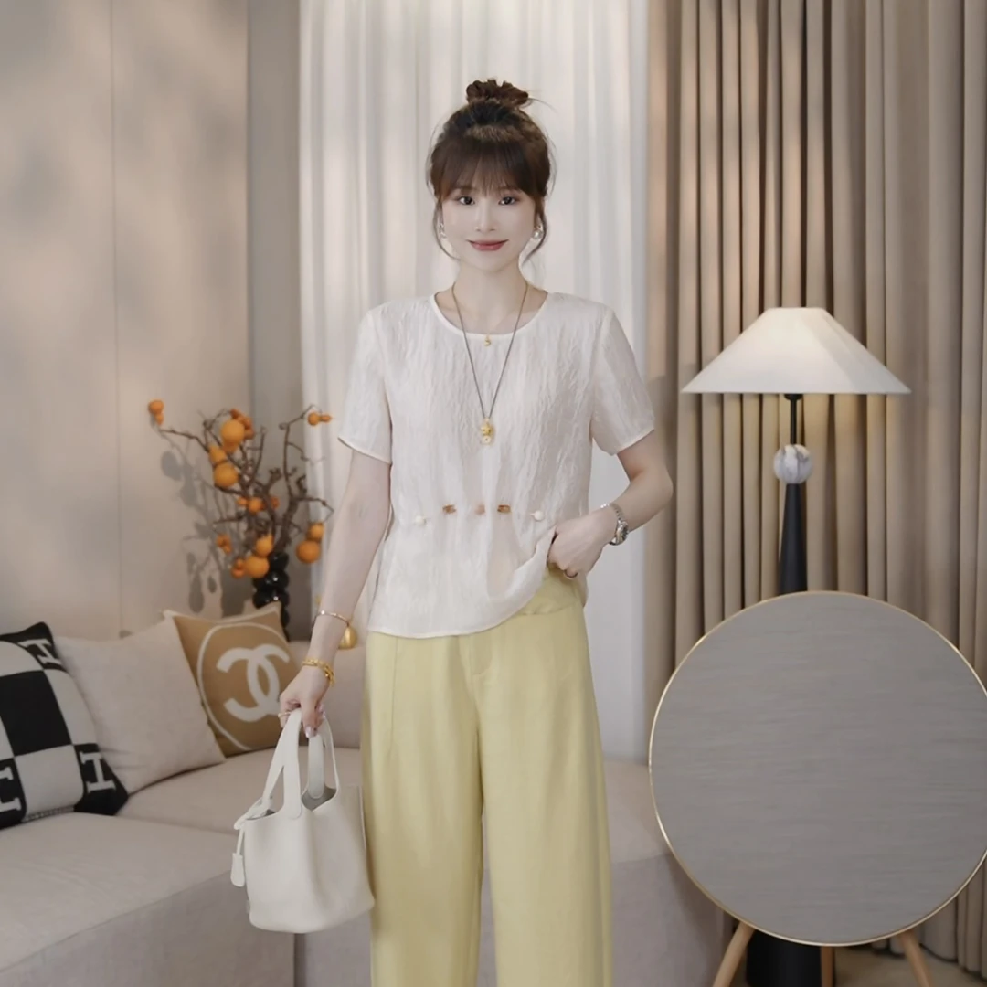 LMENY玫瑰织梦~圆领腰部串珠提花小衫25BC046