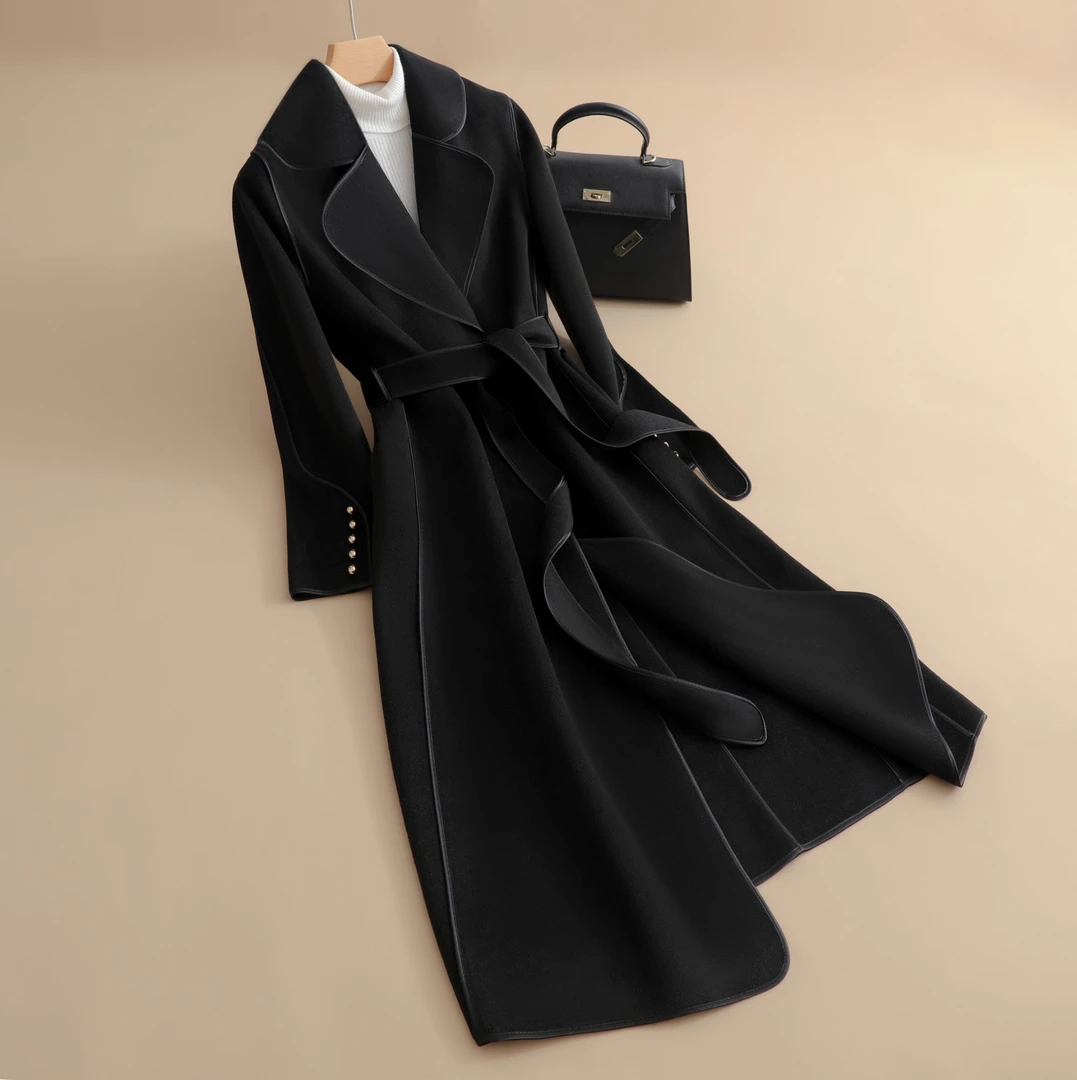 【专柜推荐】大衣2266款外穿百搭女款爆款毛呢秋冬呢收腰双面呢大衣