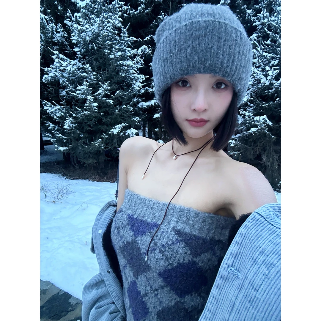 FORNI 嗲妹针织心机抹胸针织抹胸一字抹胸保暖百搭女