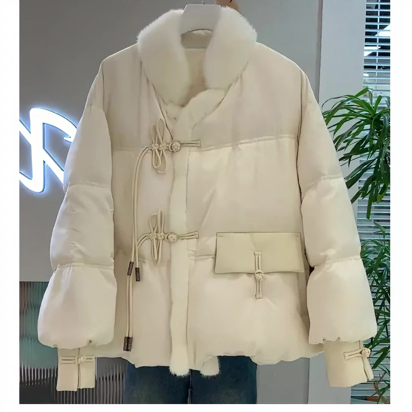 厚款FL223063冬装新款爆款棉袄小众冬季棉衣新中式白色棉服外套女