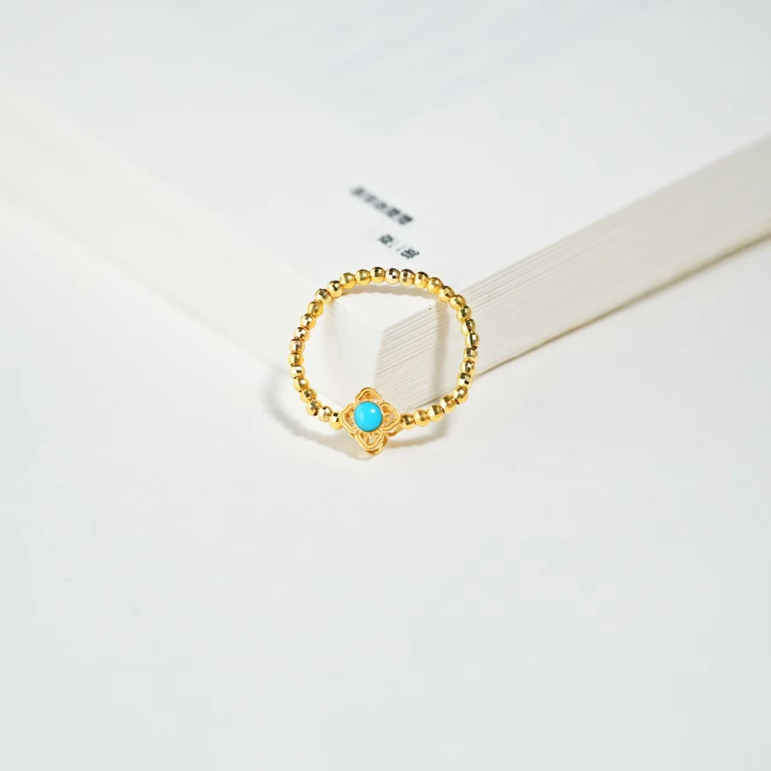 【露华】花奢珠宝 绿松石四叶草18k金戒指（多样性发货）