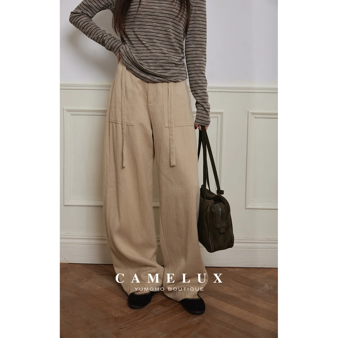 【Camelux线】法国进口汉麻镰刀裤 宽松系带显瘦阔腿裤 QKA3046