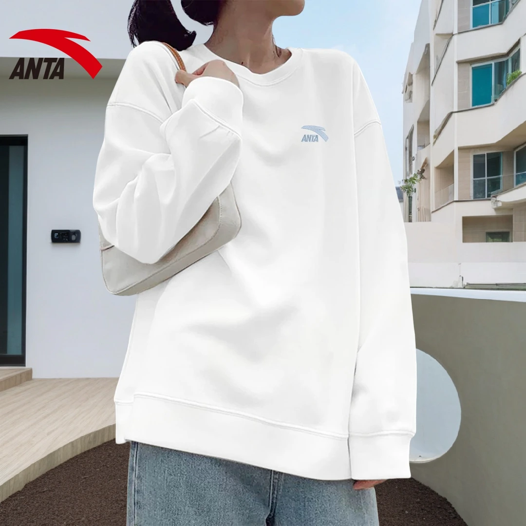 安踏卫衣女气质流光风拽酷工装通勤酒红百搭宽松长袖休闲运动上衣