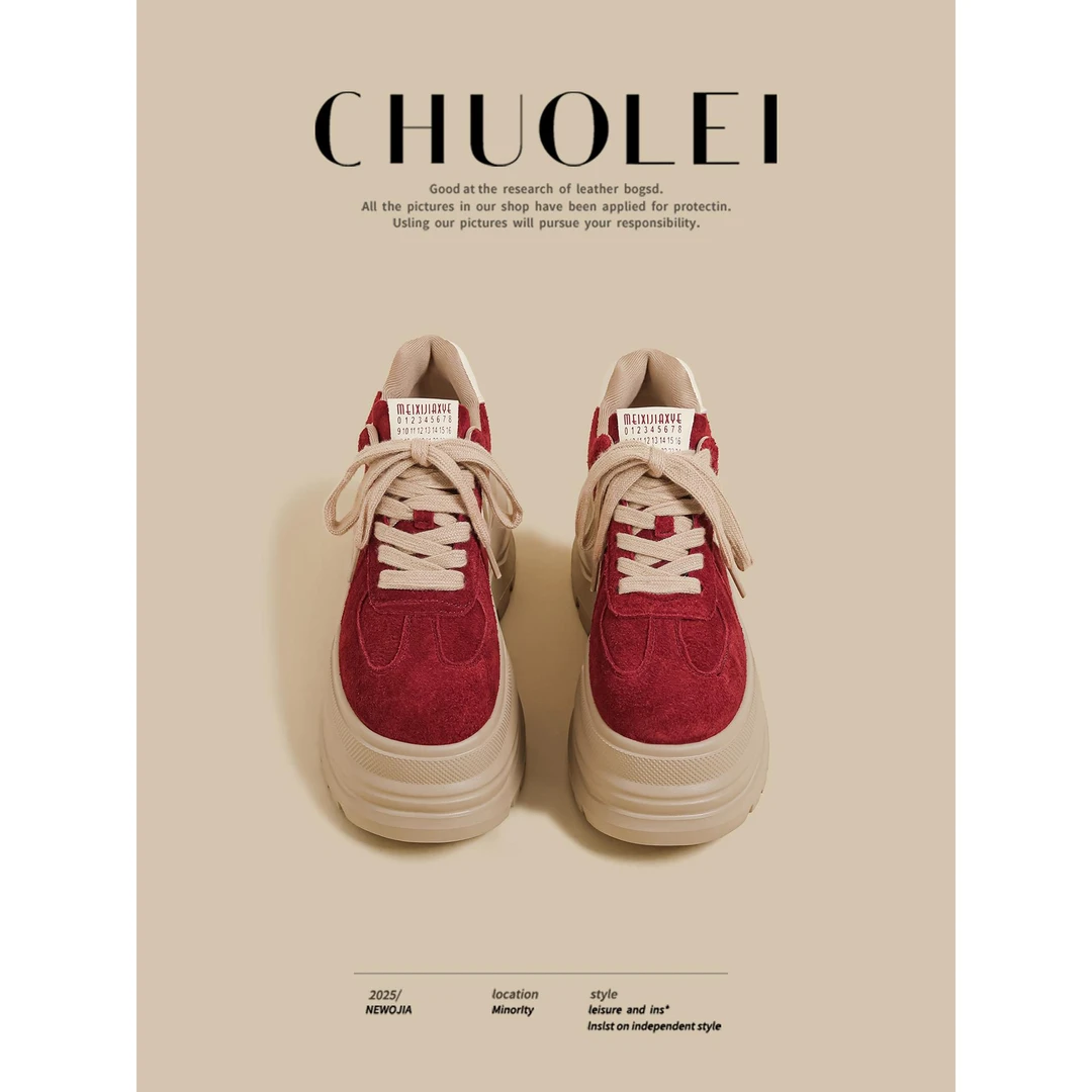 【DR官方正品】轻奢鞋子！2025秋季新款厚底覆古德训鞋女红色松糕休
