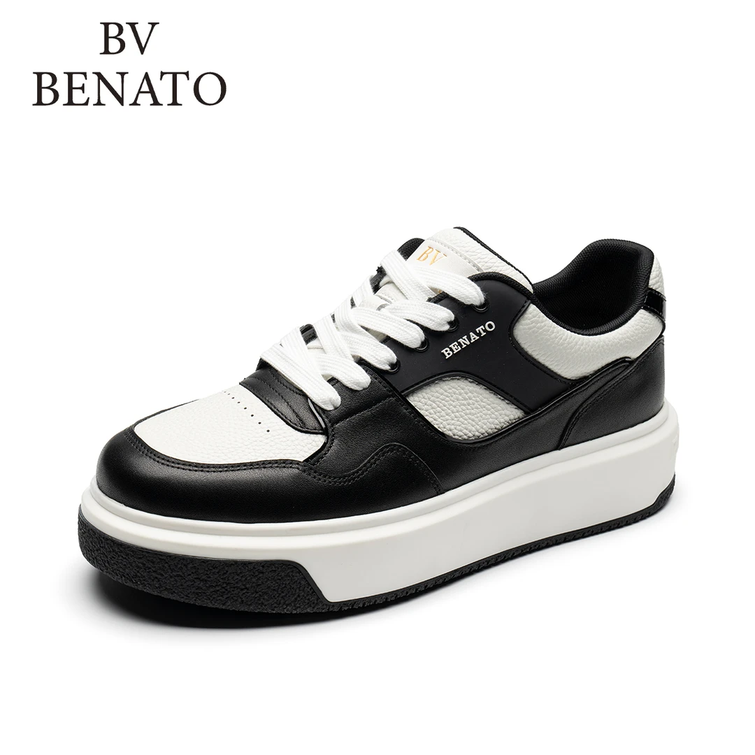 BVBENATO新款男士休闲鞋舒适大底时尚百搭牛皮低帮真皮厚底板鞋