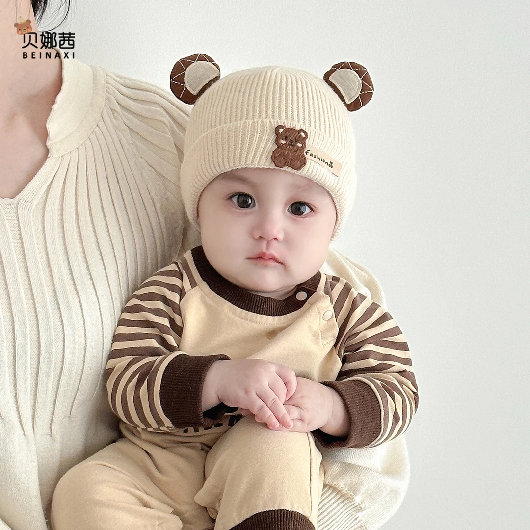 Beinaqian/贝娜茜婴儿帽子秋冬季宝宝韩版针织帽新生儿保暖护耳帽