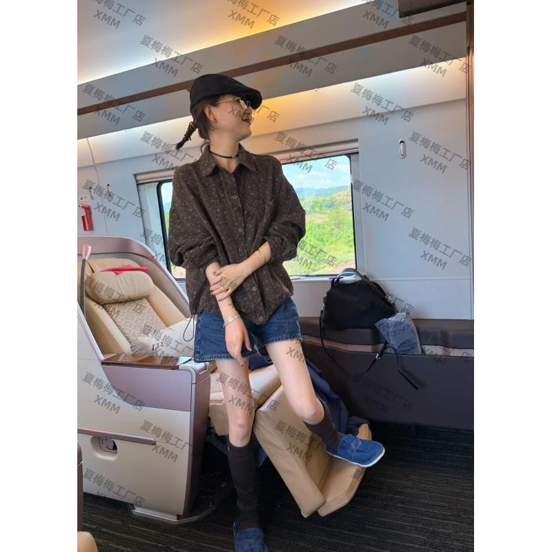 XMM.【复古小花衬衣】时尚百搭POLO领衬衫长袖洋气宽松韩版衣G82285