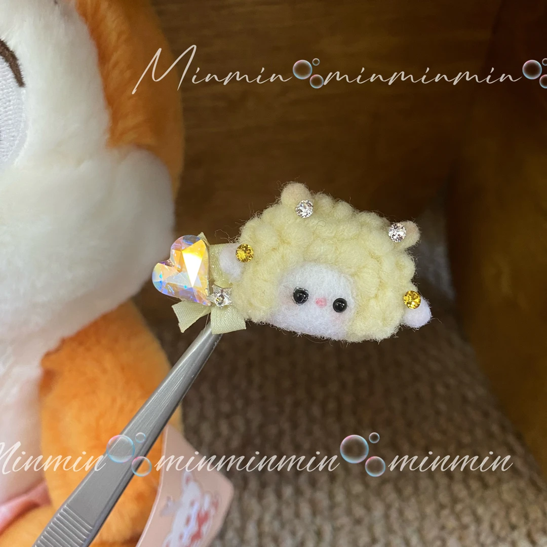 闵闵｜施华洛宠物发夹毛毡小羊小狗发夹可爱黄色毛茸茸