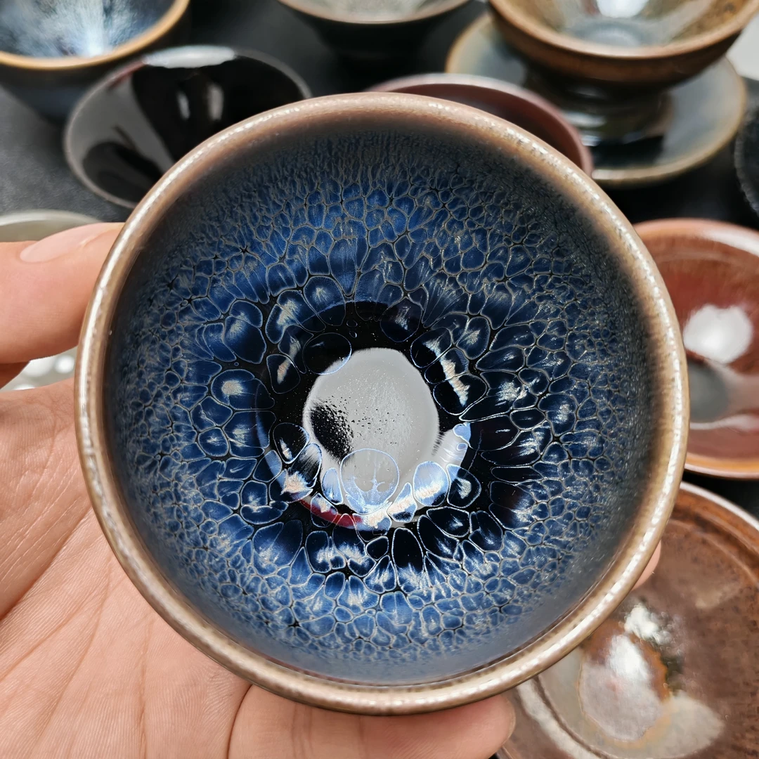 蓝莲花压手杯 将军型 建窑建盏主人杯