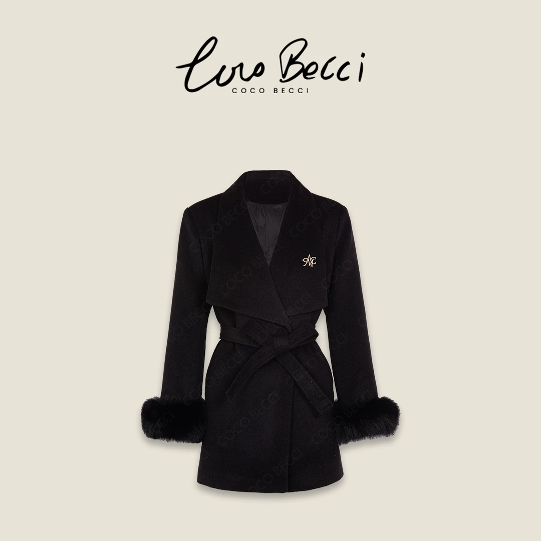 COCO BECCI【冬日乐章】90鸭绒狐狸毛赫本风千金呢大衣CFLJD200283