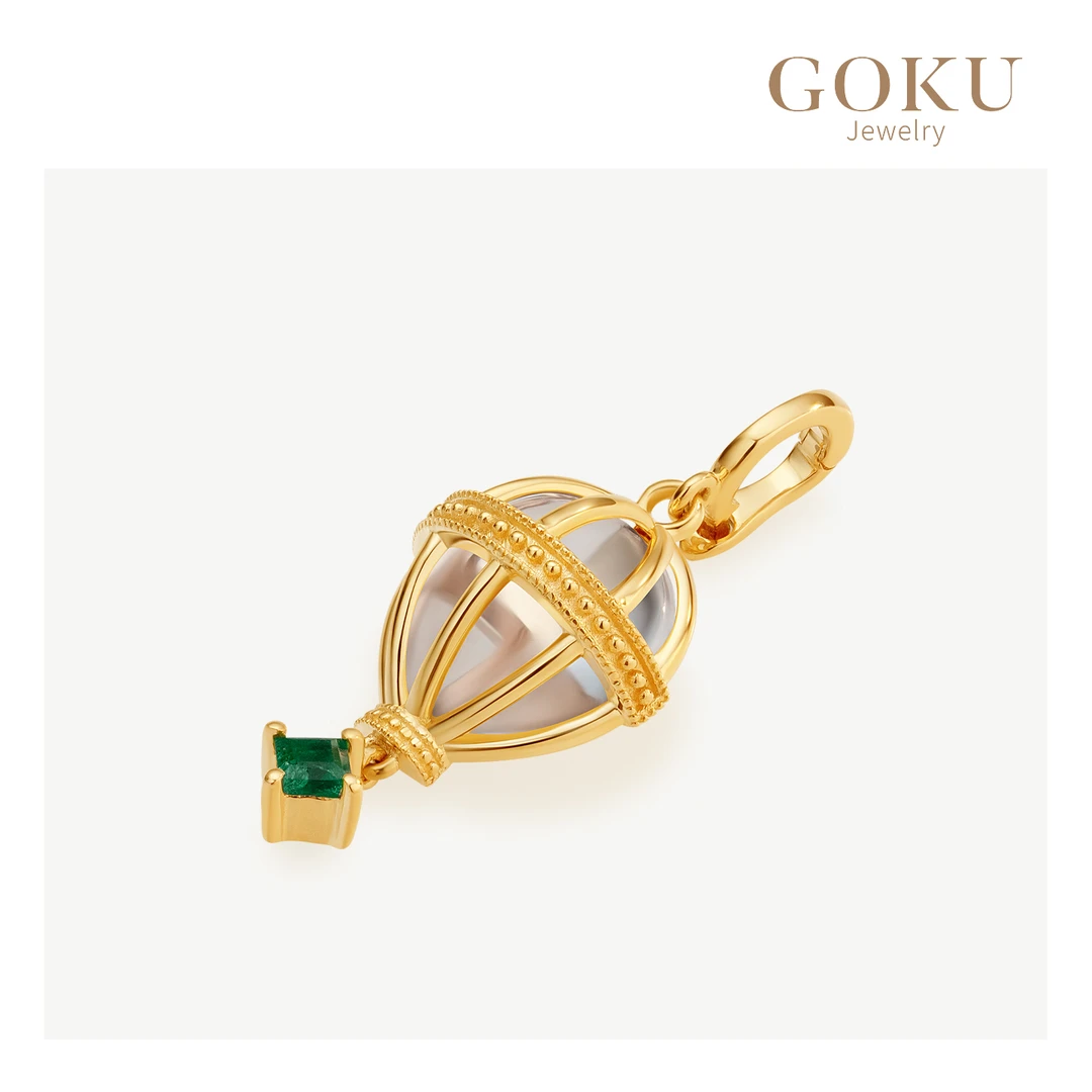 GOKU18K金吊坠女十二生辰石热气球祖母绿坠5月生日石小众时尚颈饰