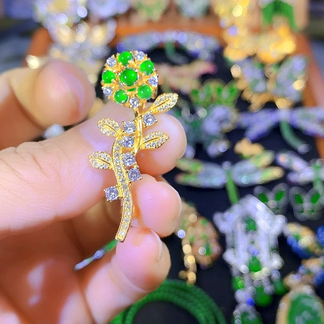 吊坠(不含链)银S925镶嵌翡翠