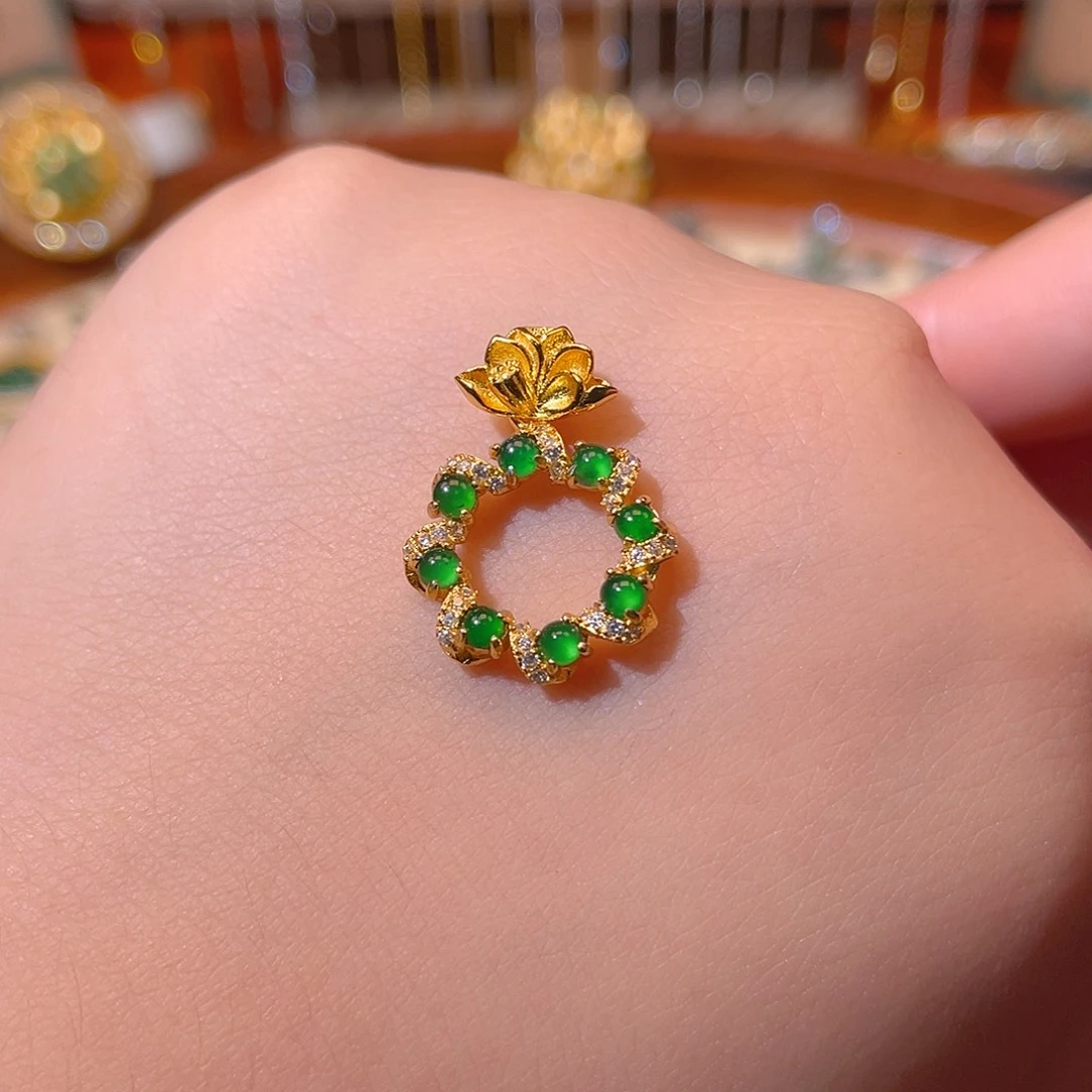 吊坠(不含链)银S925镶嵌翡翠