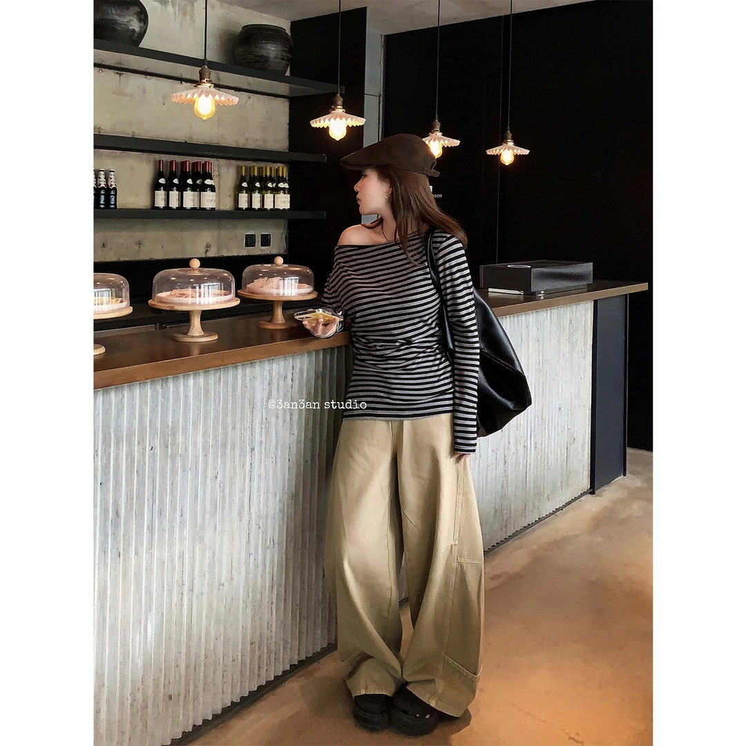 3AN3AN【卡布奇诺】卡其色牛仔裤弯刀裤水洗显瘦3ANL003春游