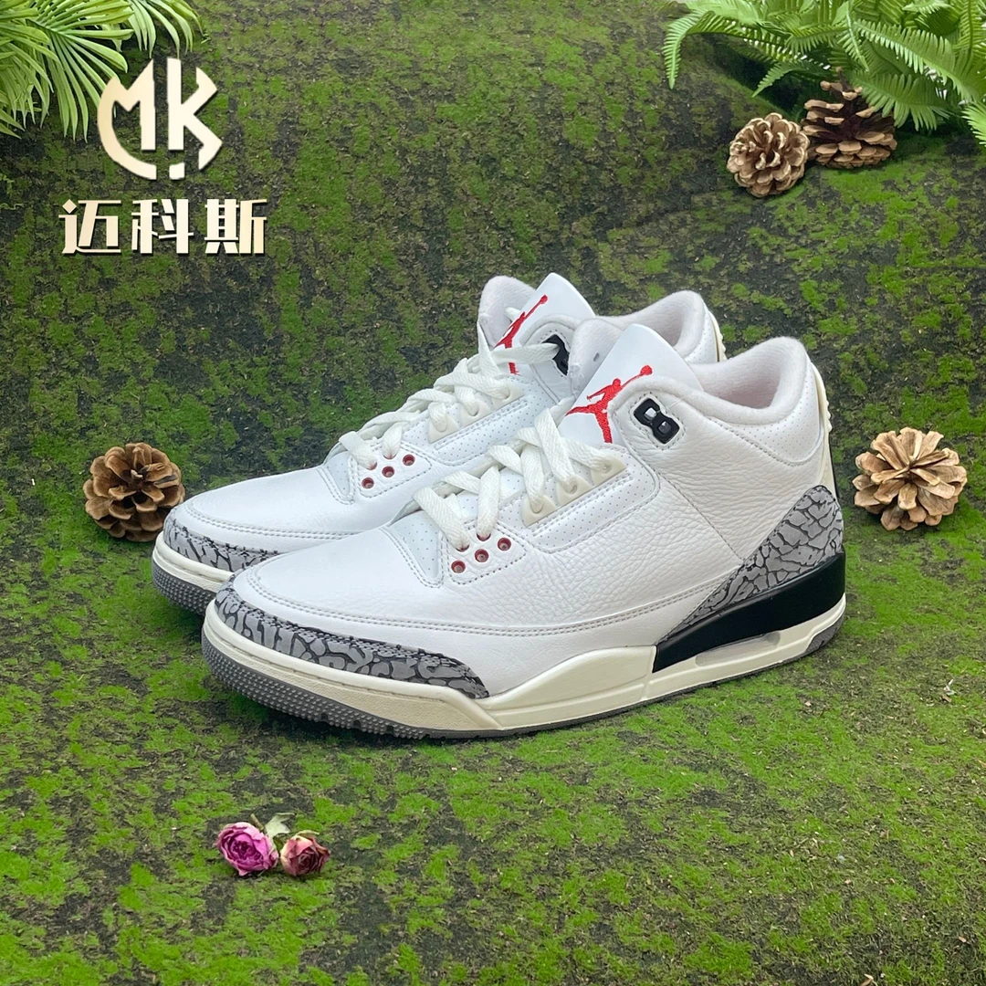 Air Jordan 3 AJ3白水泥灰白复古做旧中帮运动篮球鞋 DN3707-100