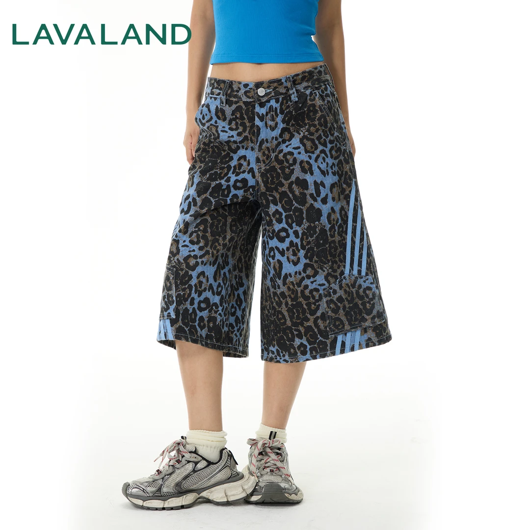 【美式豹纹七分裤】LAVALAND复古街头迷彩中低腰情侣阔腿牛仔直筒裤