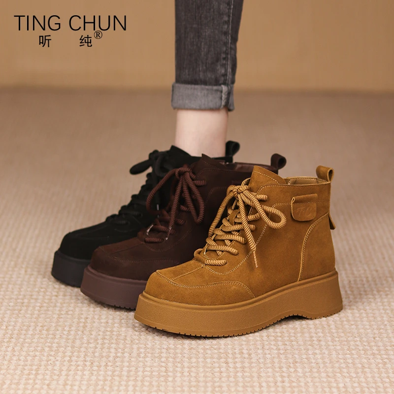 听纯18369秋冬2025新款百搭短靴复古真皮厚底加绒保暖时尚马丁靴