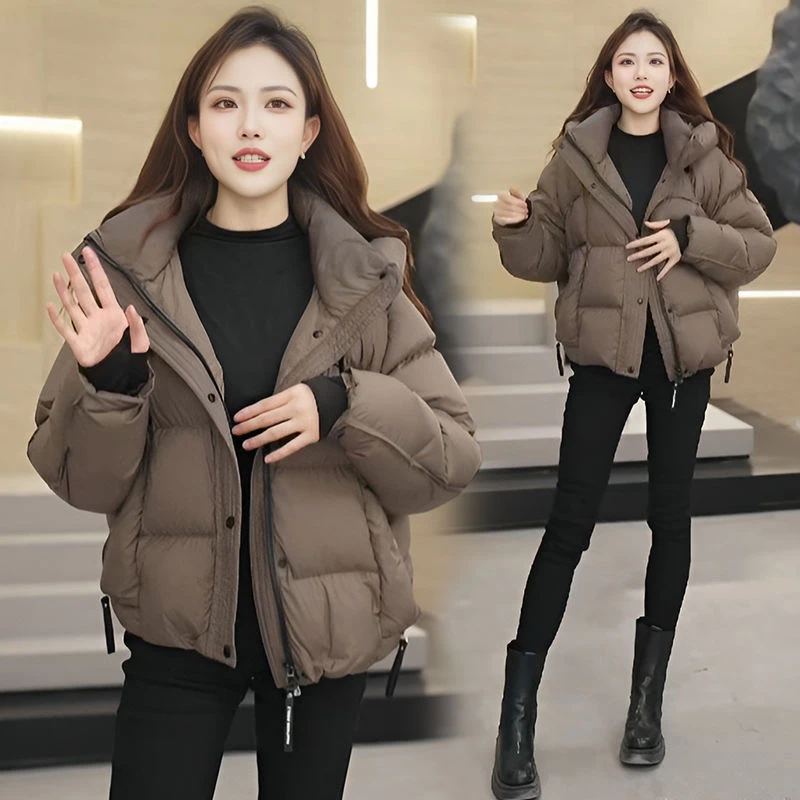 时尚短款棉服外套女2025欧货小个子连帽宽松百搭加厚保暖面包服潮