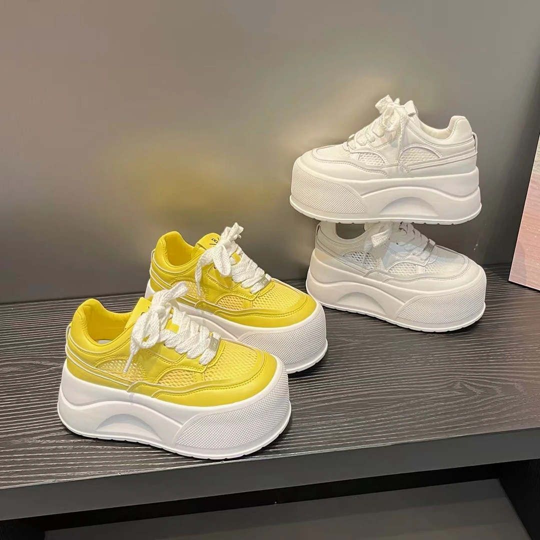 7CM夏季新款2025增高女鞋厚底透气小白鞋百搭显瘦运动休闲鞋洛克