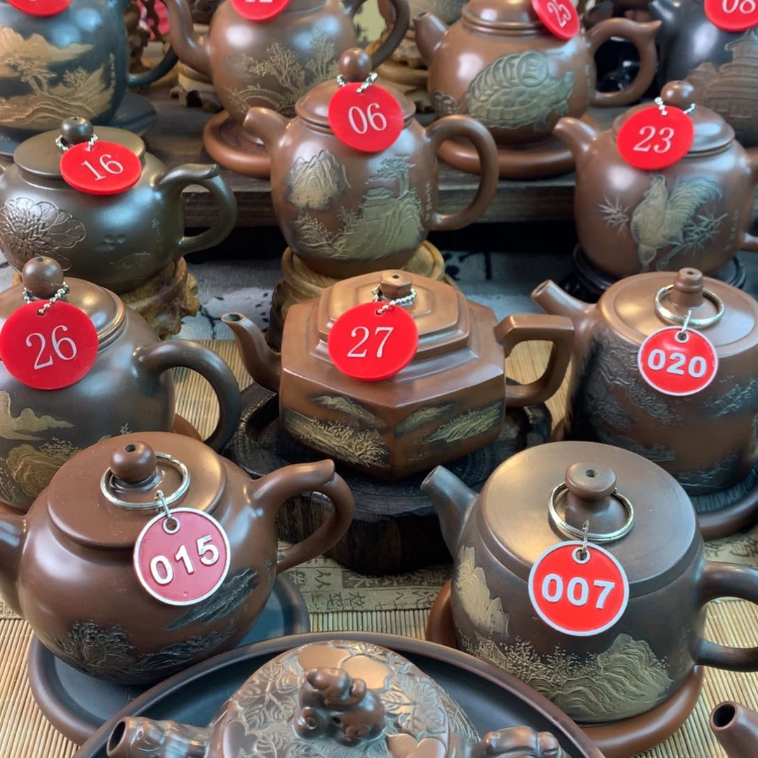 长*弓坭兴陶手工刻绘石瓢壶