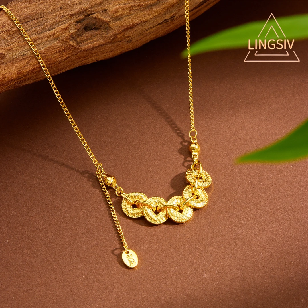 铜合金项链 气质轻奢时尚钱多多五帝钱项链女百搭简约坠链锁骨链