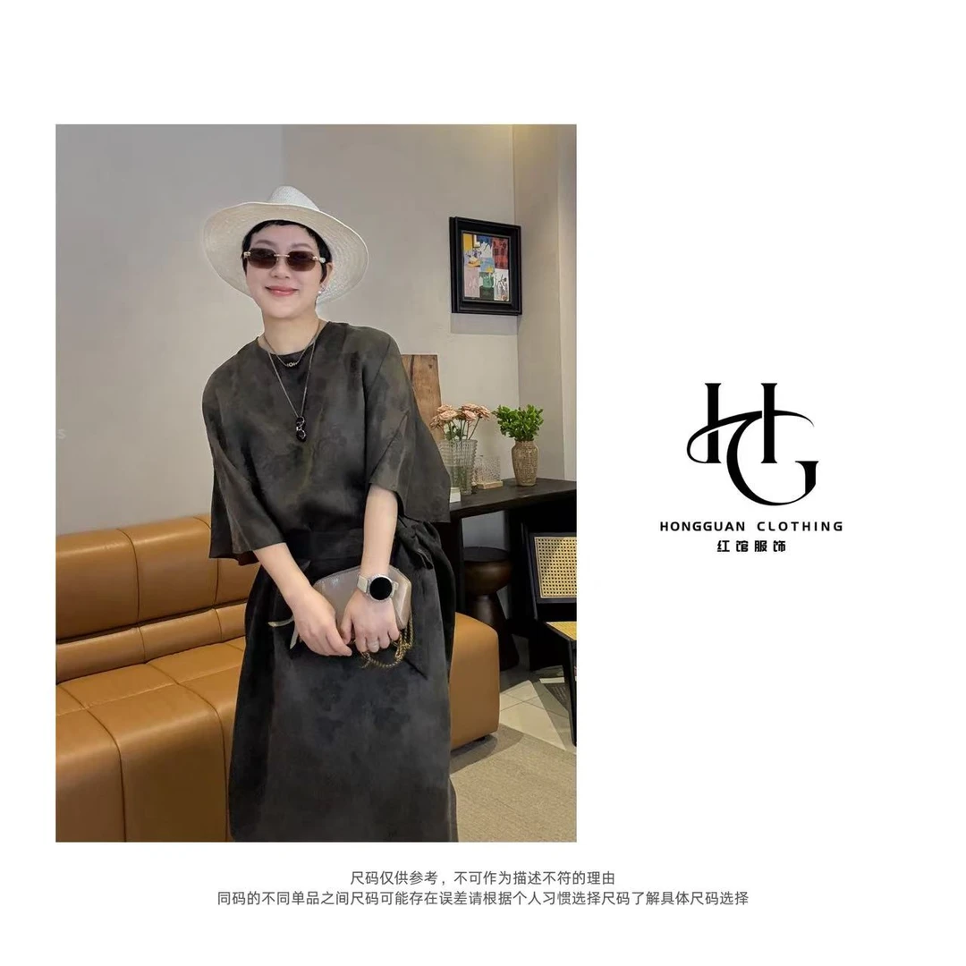 H·G【一扇清风】2254  新款时尚气质新中式红云落玫瑰提花连衣裙