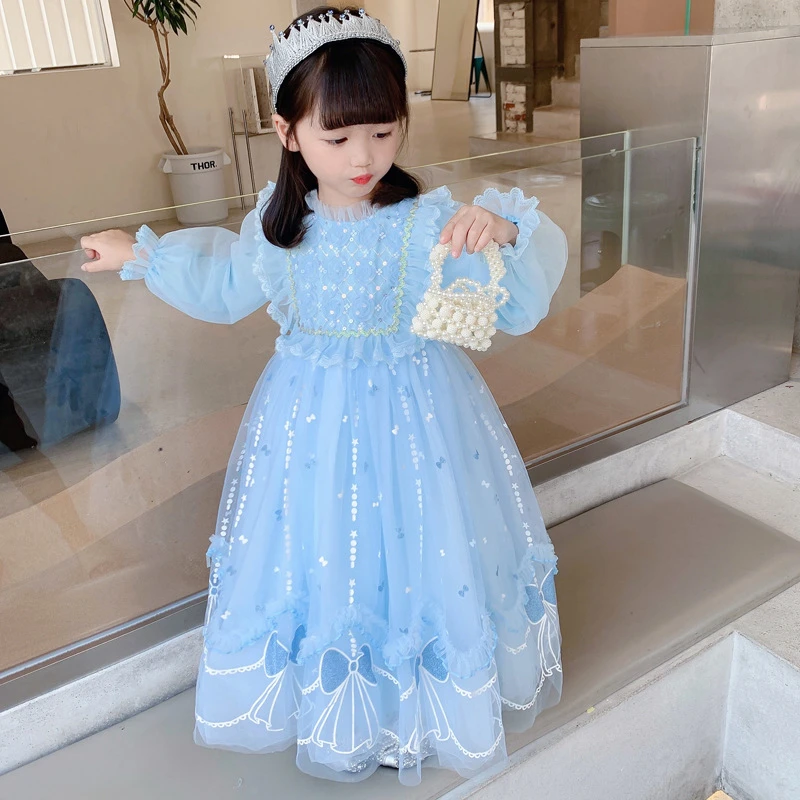 2024新款爱莎公主裙女童秋季连衣裙春秋艾莎长袖礼服蓬蓬裙子