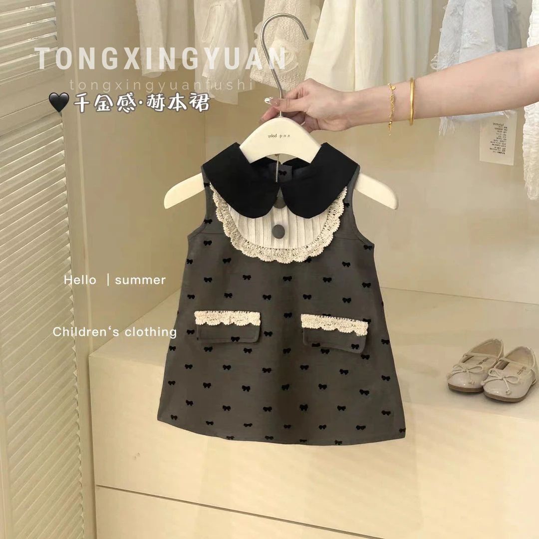 韩国女童夏季新款连衣裙2025时尚儿童洋气高级小香风蝴蝶结公主裙
