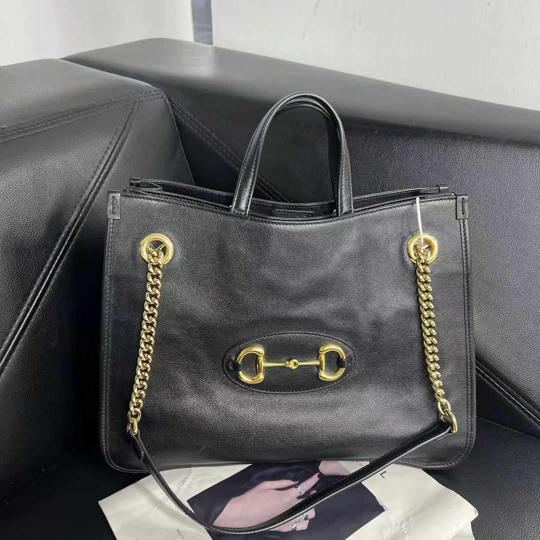 95新 GUCCI/古驰 捐金沉珠/1955黑色托特单肩