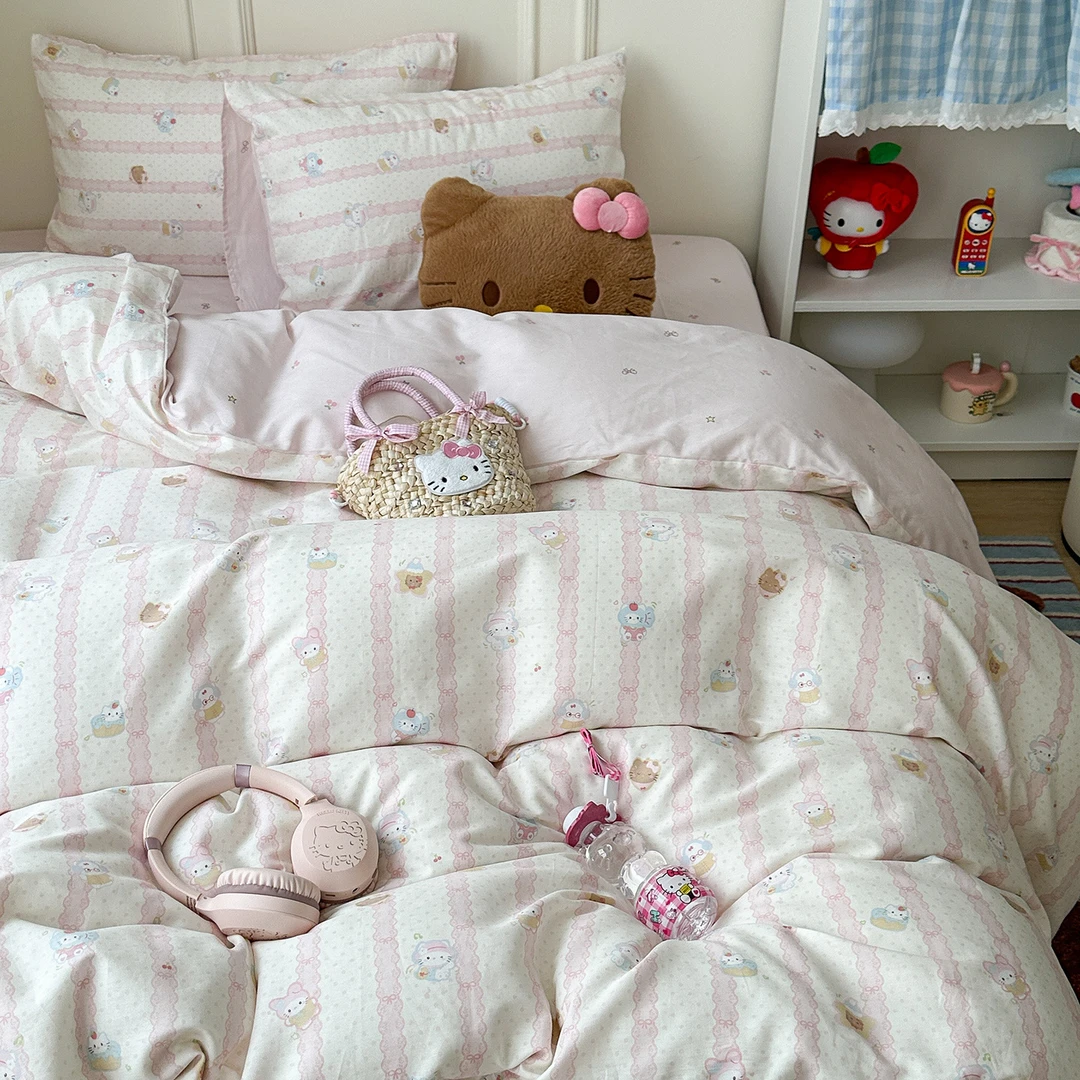 Warm 【粉条猫猫】ins卡通100%全棉纯棉四件套新疆棉花学生四季通用