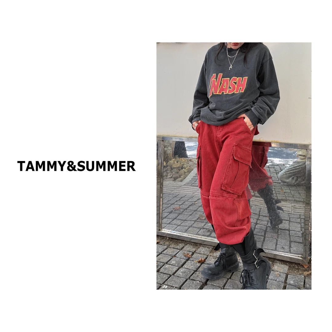 【Tammy&Summer】韩系街头风宽松水洗做旧复古阔腿工装牛仔裤256099
