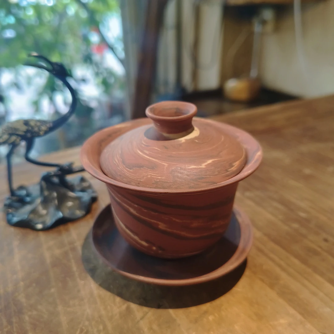 盖碗潮汕功夫茶具朱泥大号迷你盖碗泡茶绞泥工艺纯手工制作黄树潘