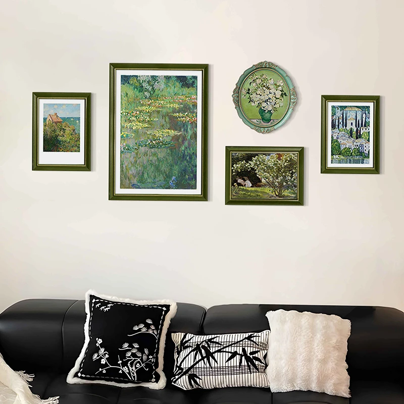 法式客厅装饰画莫奈复古油画沙发背景墙挂画小众艺术组合壁画高档