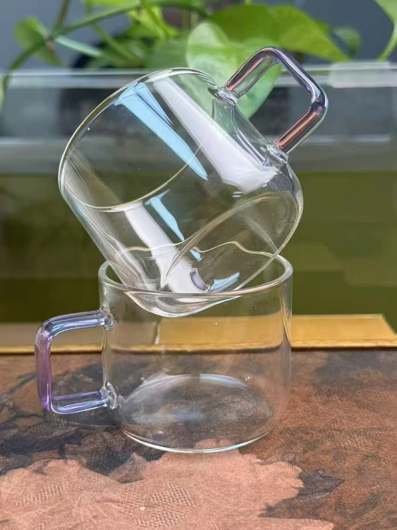 两只装简约浅紫色 品茗杯 耐热玻璃小茶杯 容量80cc小茶杯