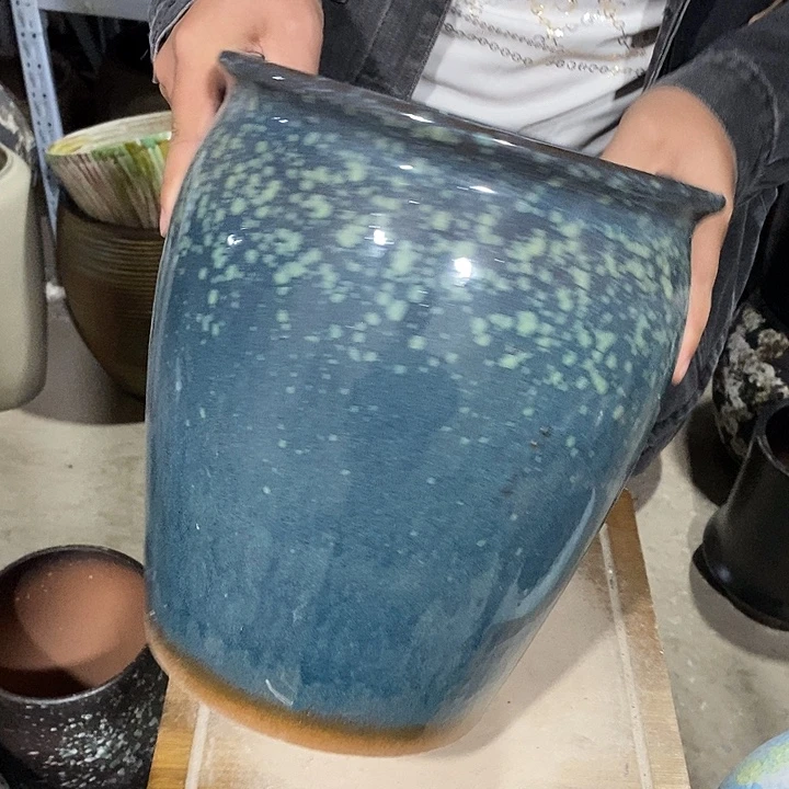 花盆紫砂口25高度31绿雪花瑕疵……