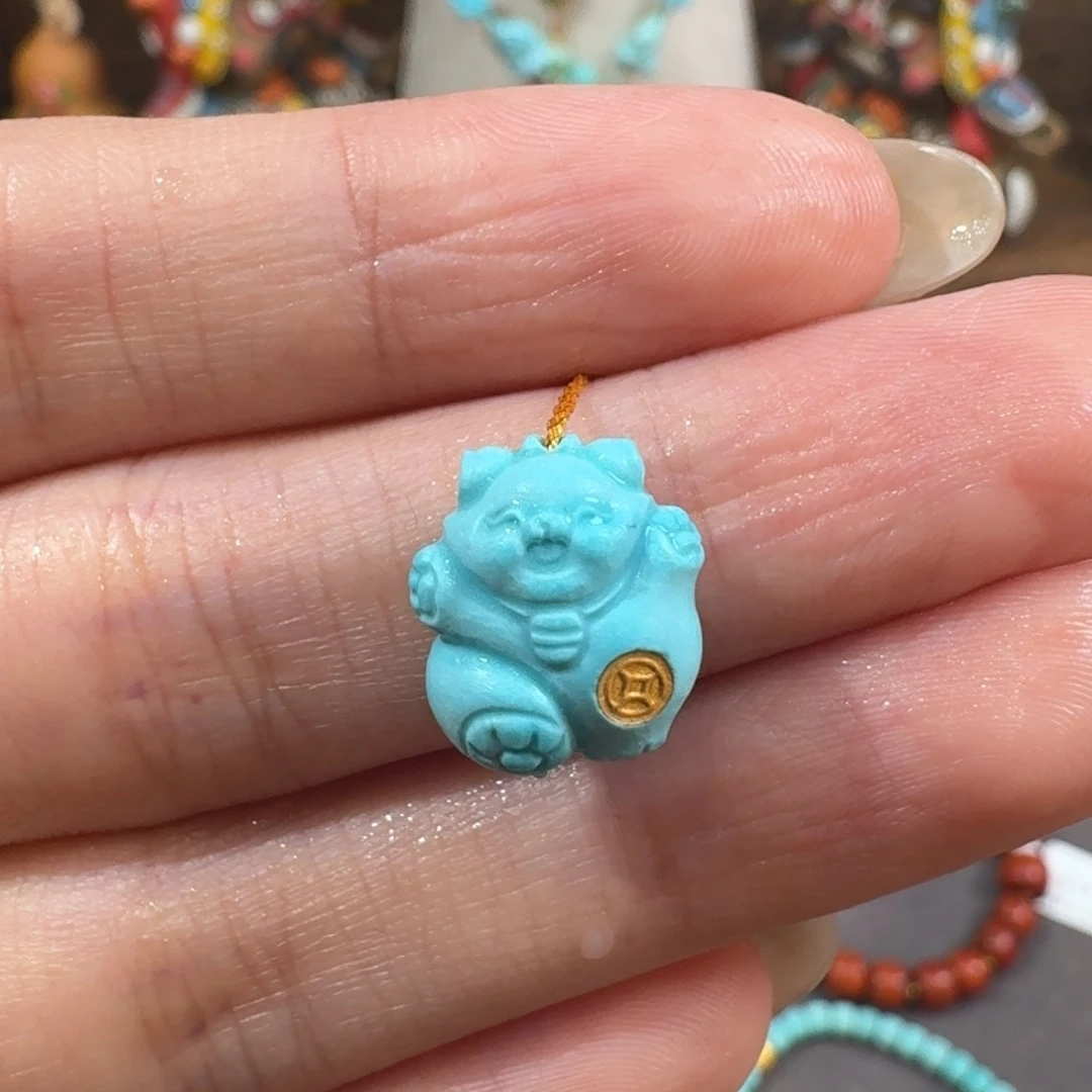 绿松石未镶嵌珠宝半成品可可爱爱的肥猫