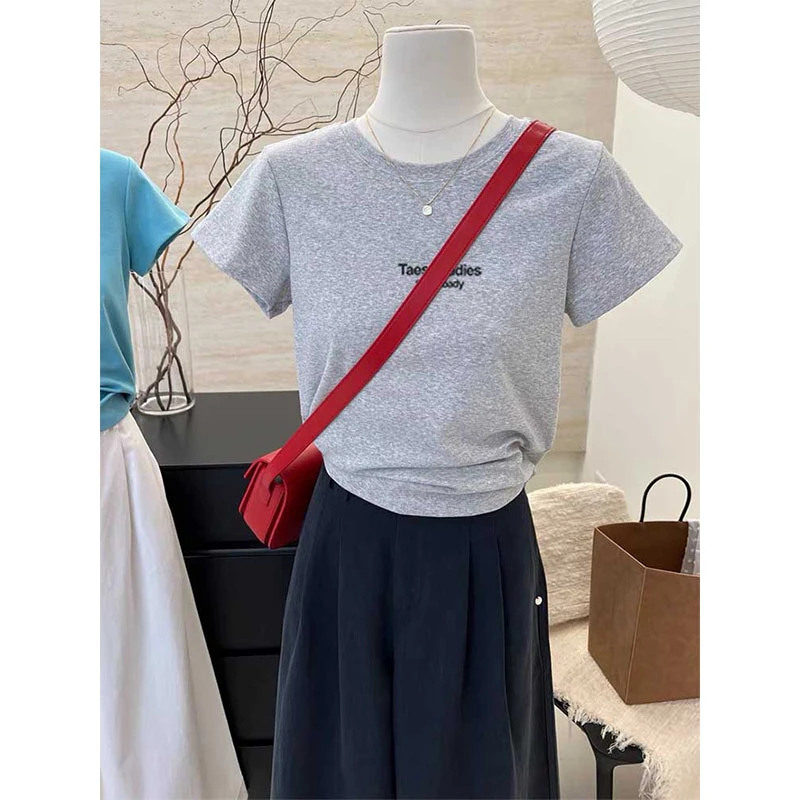 拉领修身上衣女2025新款爆款时尚洋气百搭短袖t恤打底衫夏季热卖