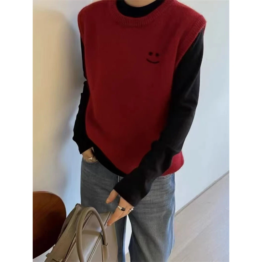 /笑脸马甲/时尚撞色字母圆领无袖坎肩叠穿马甲 衣长55 胸围50 J08