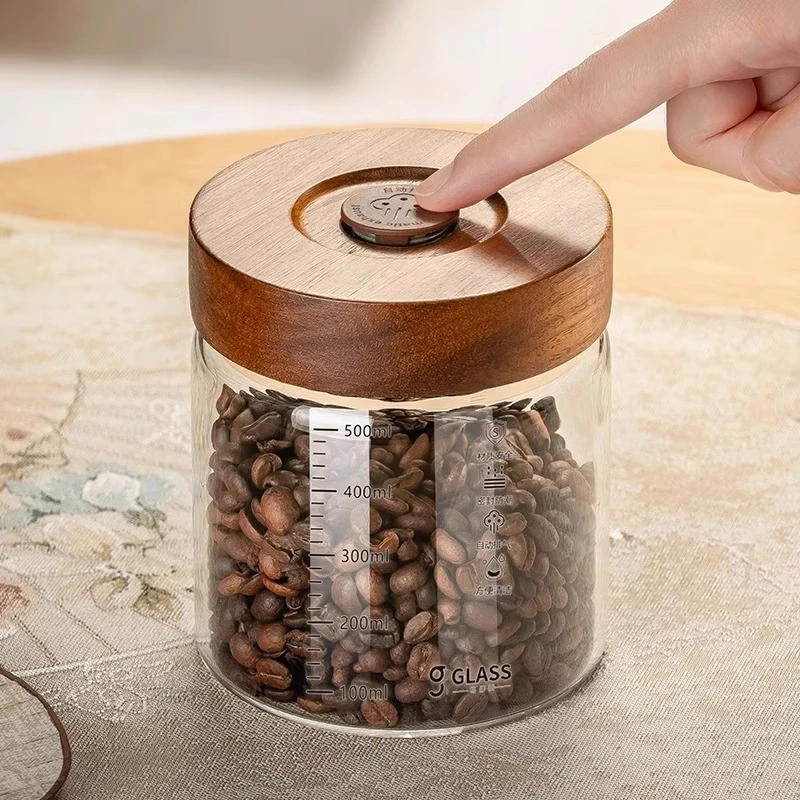 格娜斯自动排气咖啡罐玻璃密封罐咖啡豆保存罐咖啡粉储存罐储物罐