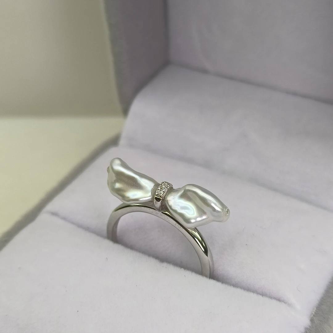 【瑞米珍珠】淡水巴洛克蝴蝶结S925银戒指（多样性发）