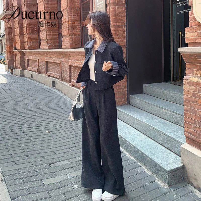 高级感小香风套装女2025秋季新款韩系气质西装短外套阔腿裤两件套