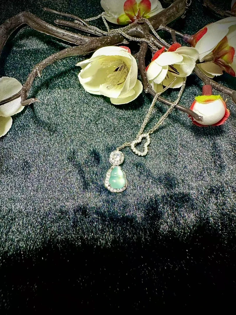 【葫芦】天然A货翡翠蓝冰项链多样性发货