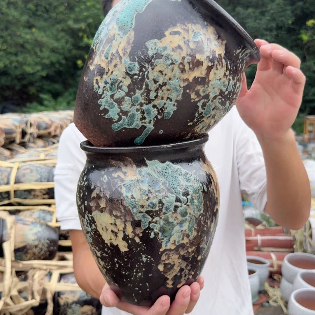 紫砂花盆口17高21（两个泼墨镇店之宝绿