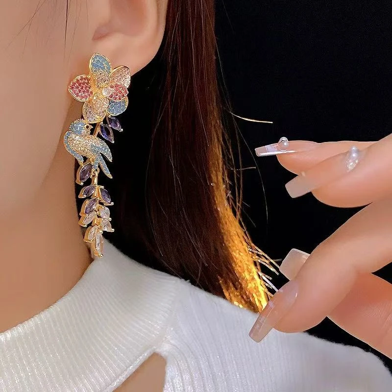 铜合金合成锆石耳饰 气质轻奢时尚百搭小众彩色紫色耳环QC1557